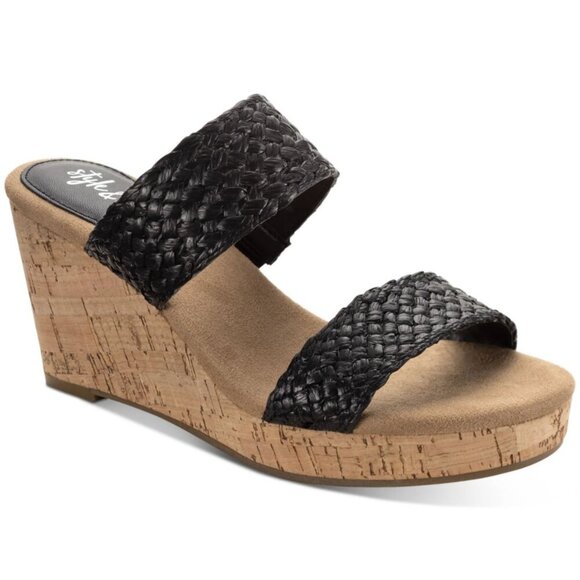 Style & Co. Womens Daliaa Faux Leather Woven Wedge Sandals - Picture 1 of 6